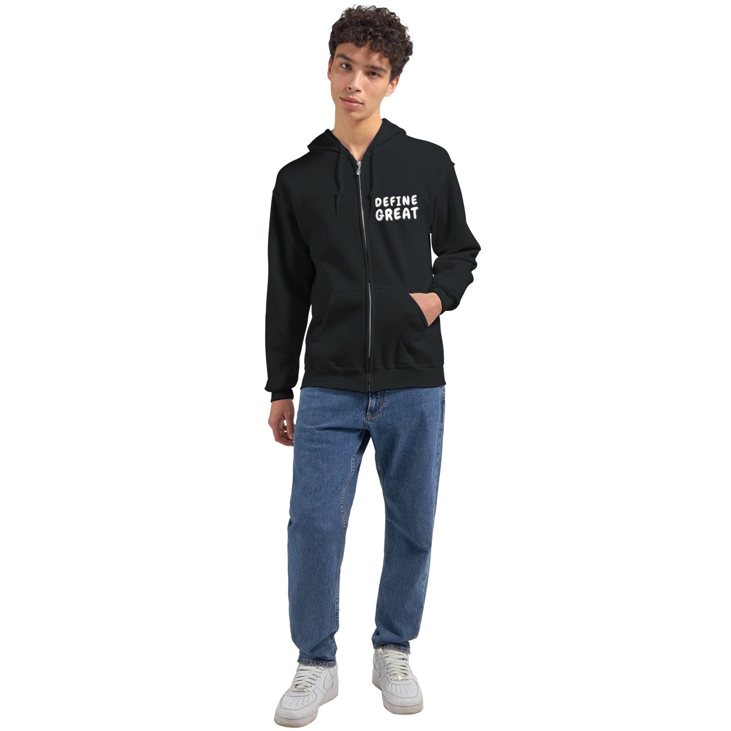 DEFINE GREAT Unisex Zip Hoodie (Back Graphic)